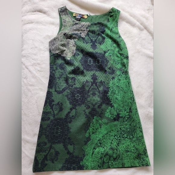 Desigual Fairycore Green Boho Paisley Sleeveless Scoopneck Midi Dress Whimsygoth - Picture 7 of 9